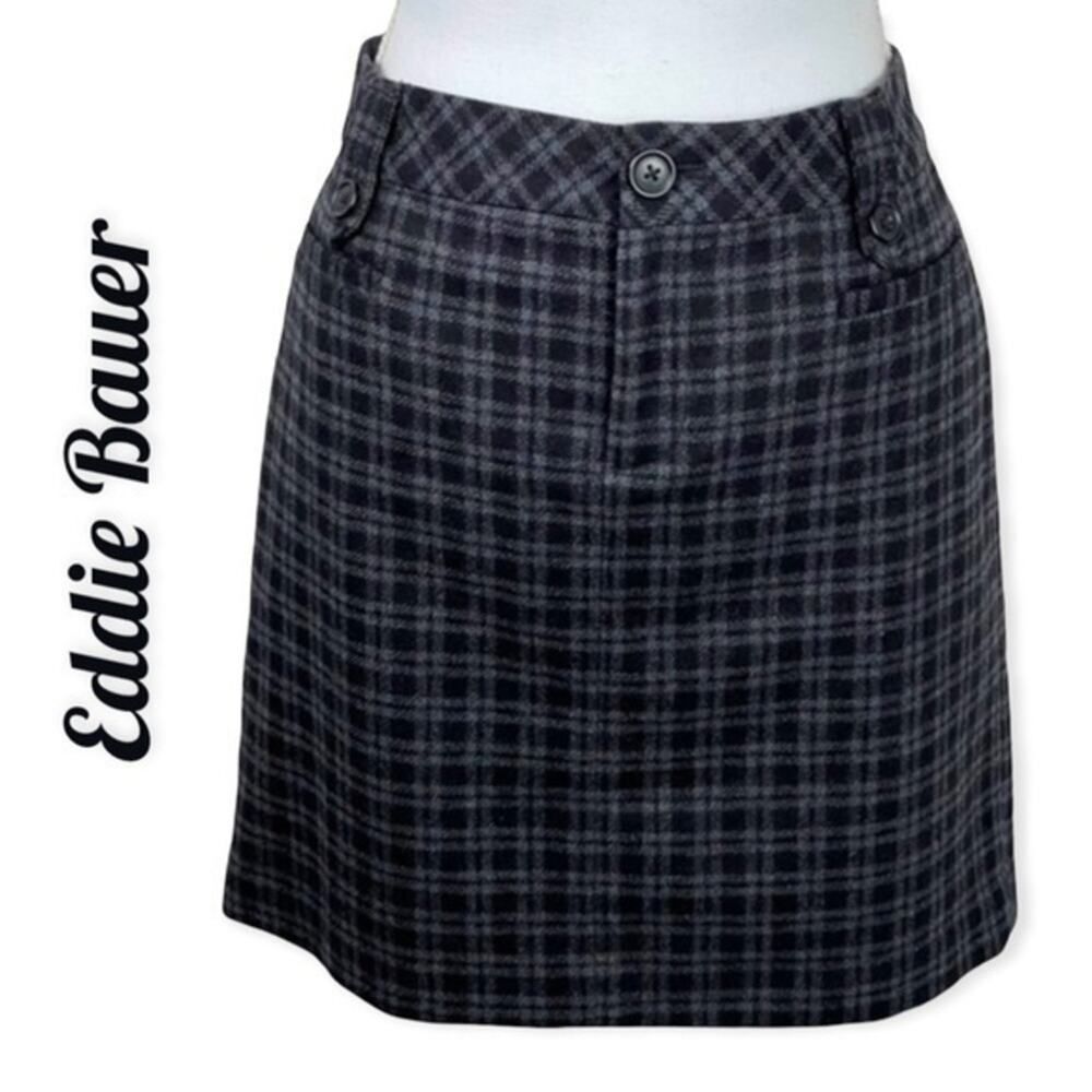 Eddie Bauer Black Gray Wool Blend Plaid Skirt NWOT Size 6P
